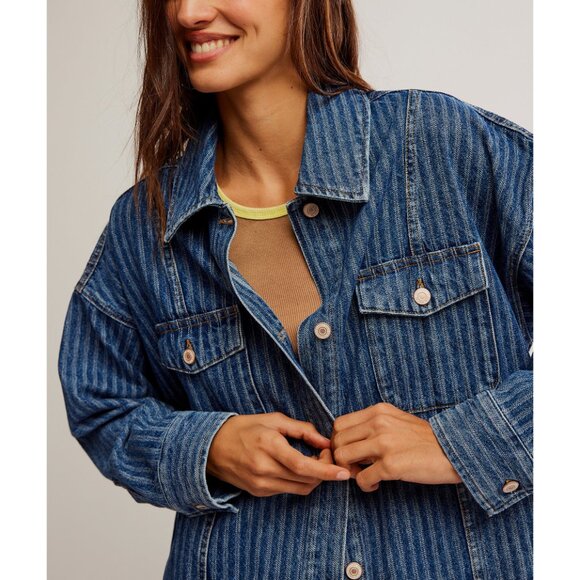 FREE PEOPLE We The Free Dunes Shirt Jacket / Blue Abyss - Picture 4 of 9